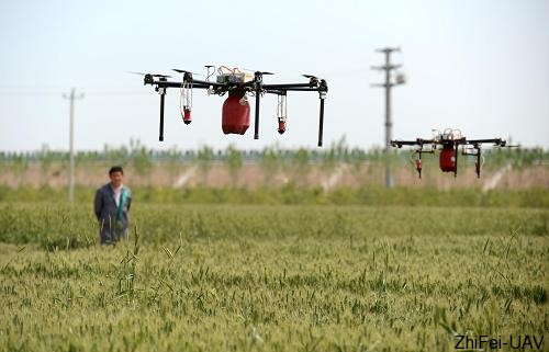 5月19日,無(wú)人植保飛機(jī)在石家莊市欒城區(qū)溫家莊村進(jìn)行防治病蟲(chóng)害作業(yè)。新華社記者 王曉 攝 河北智飛極農(nóng)無(wú)人機(jī)科技|一鳶科技|行業(yè)定制無(wú)人機(jī)